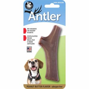 Pet Qwerks Asta De Alce Mediana Con Sabor A Mantequilla De Maní Para Perros 4.25"