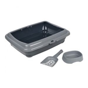 Combo de arenero con borde gris pala y plato Para Gatos