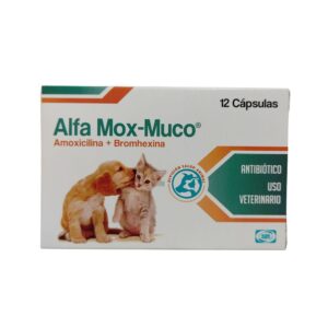 Alfamox-Muco Medicamento para Enfermedades Respiratoria en Mascotas 12 capsulas