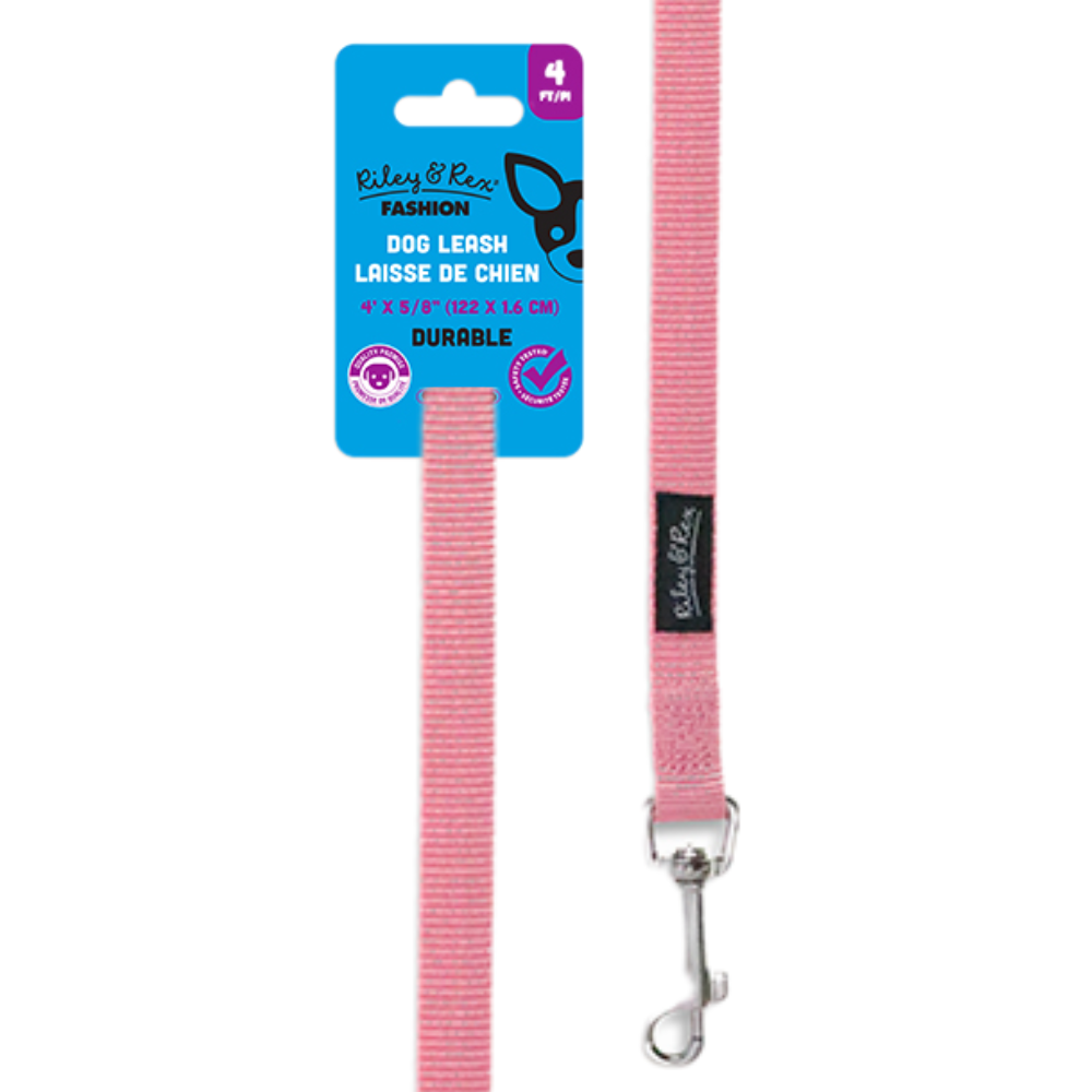 Riley & Rex Correa Nailon Rosa para Perros 4'x 5/8"