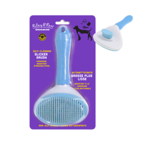 Riley & Rex Cepillo Autolimpiante Azul para mascotas 7"