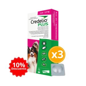 Credelio Plus 2.8 A 5.5kg (6.1 A 12 Lbs) Antigarrapatas, Antipulgas Y Antiparasitario Interno para Perros 3 Tabletas