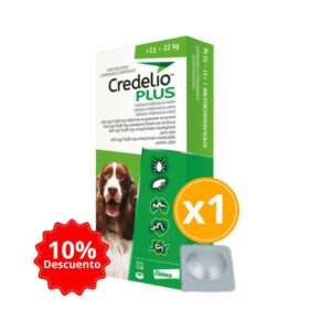 Credelio Plus 11 A 22kg (24.2 A 48.5 Lbs) Antigarrapatas, Antipulgas Y Antiparasitario Interno para Perros 1 Tableta