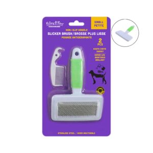 Riley & Rex Pet Combo Cepillo Verde con Mango Antideslizante y peine de plástico Small