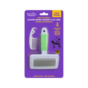 Riley & Rex Pet Combo Cepillo Verde con Mango Antideslizante y peine de plástico Large
